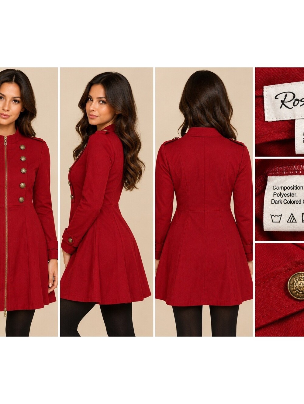 Rosegal Red Military Style Coat Jacket 1XL
